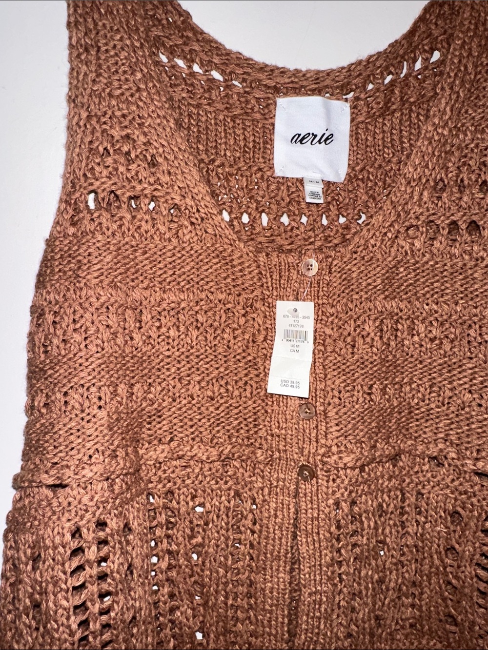 Aerie Crochet Button-Front Tank in Brown - Picture 2 of 4